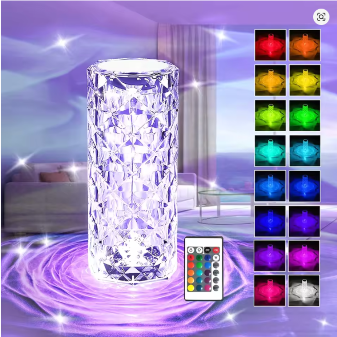 CrystalGlow : Lámpara de Mesa de Cristal RGB