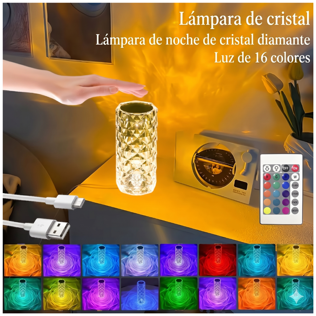 CrystalGlow : Lámpara de Mesa de Cristal RGB